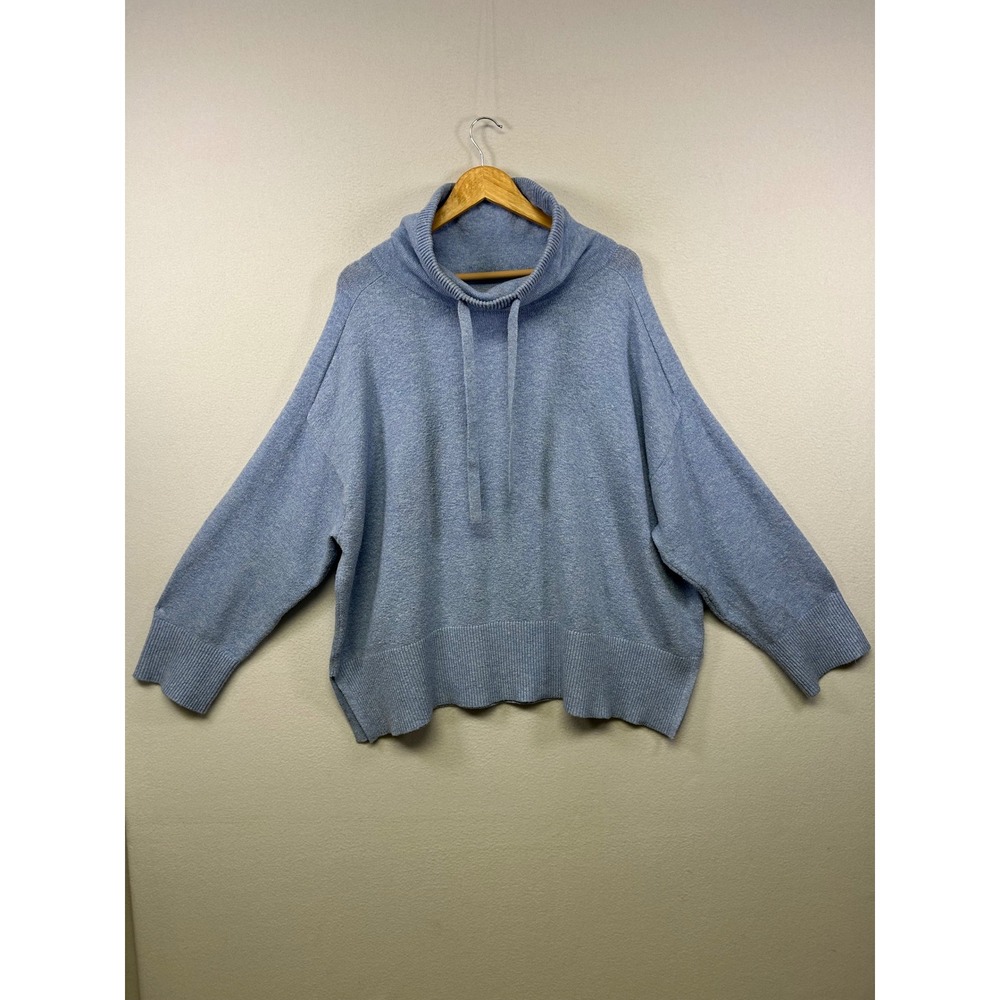 Cozy Casual Oversized LOFT Womens XXL Blue Cowl Neck Drawstring Knit Sweater